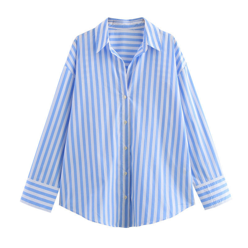 Striped Lapel Long Sleeve Shirt