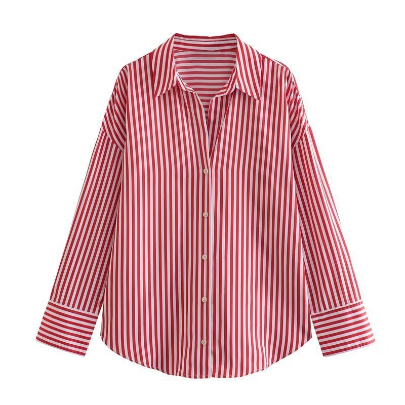 Striped Lapel Long Sleeve Shirt