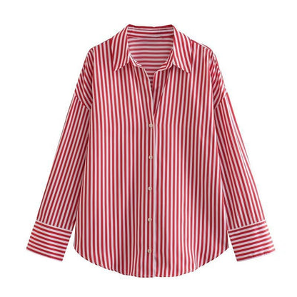 Striped Lapel Long Sleeve Shirt