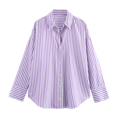 Striped Lapel Long Sleeve Shirt