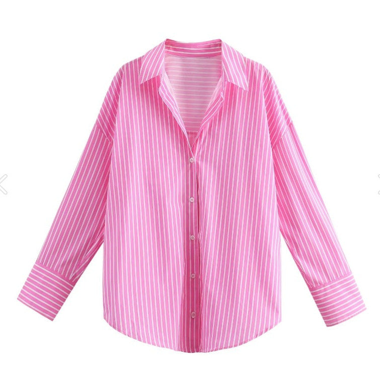 Striped Lapel Long Sleeve Shirt