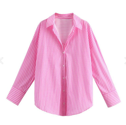 Striped Lapel Long Sleeve Shirt