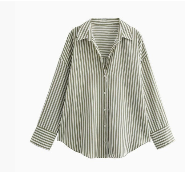 Striped Lapel Long Sleeve Shirt