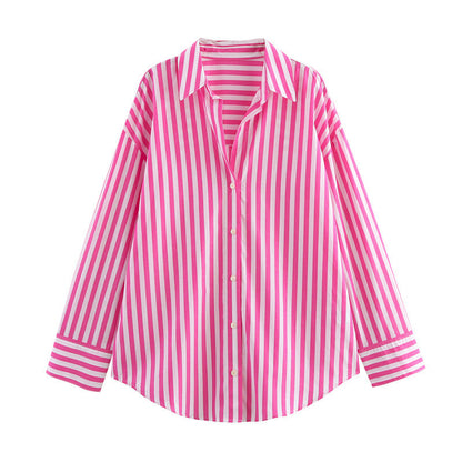 Striped Lapel Long Sleeve Shirt