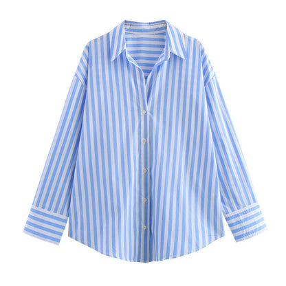 Striped Lapel Long Sleeve Shirt
