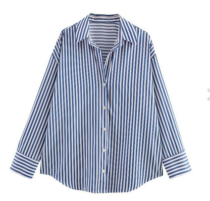 Striped Lapel Long Sleeve Shirt