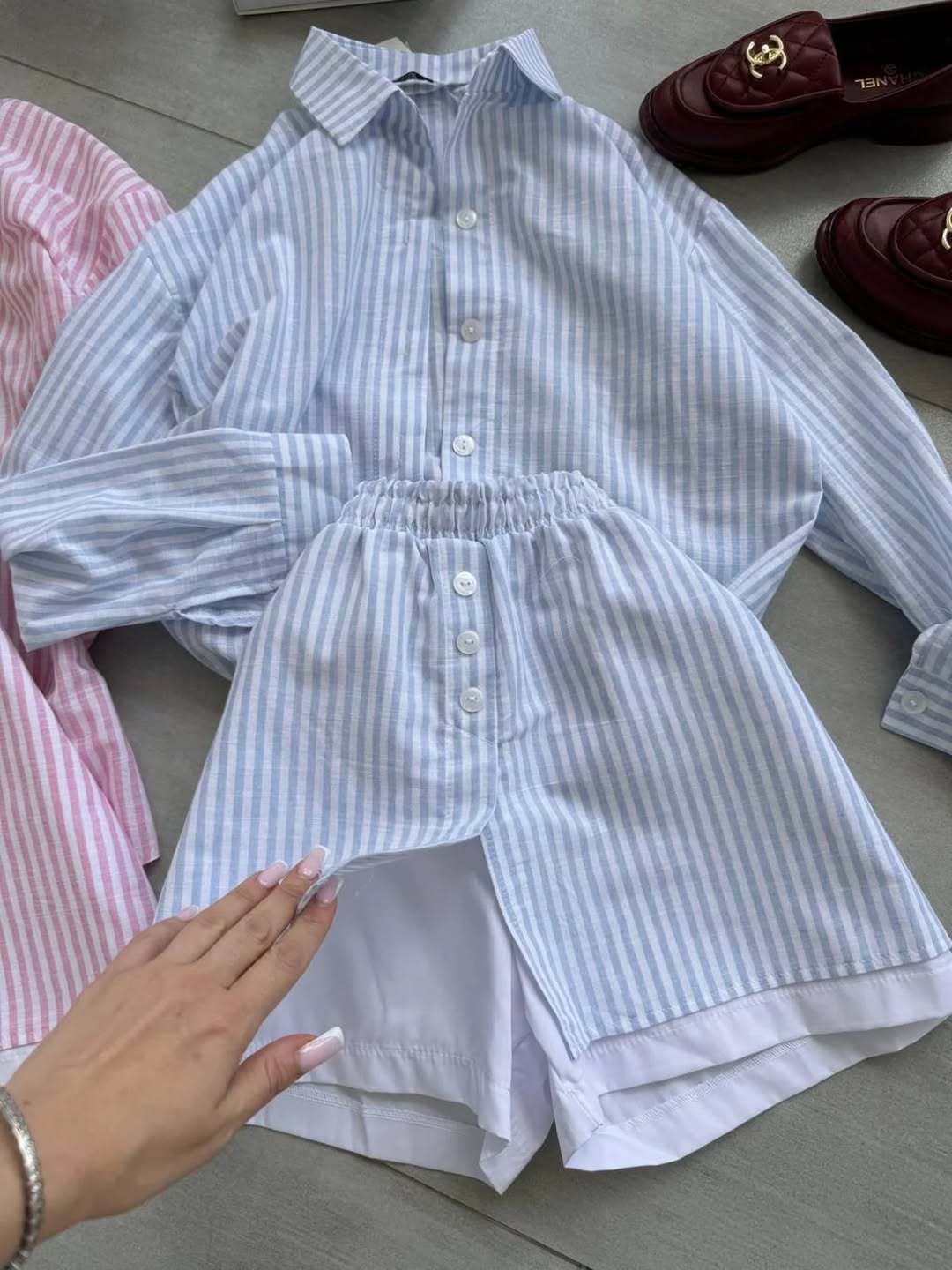 Striped Long Sleeve Shirt Dress Pants