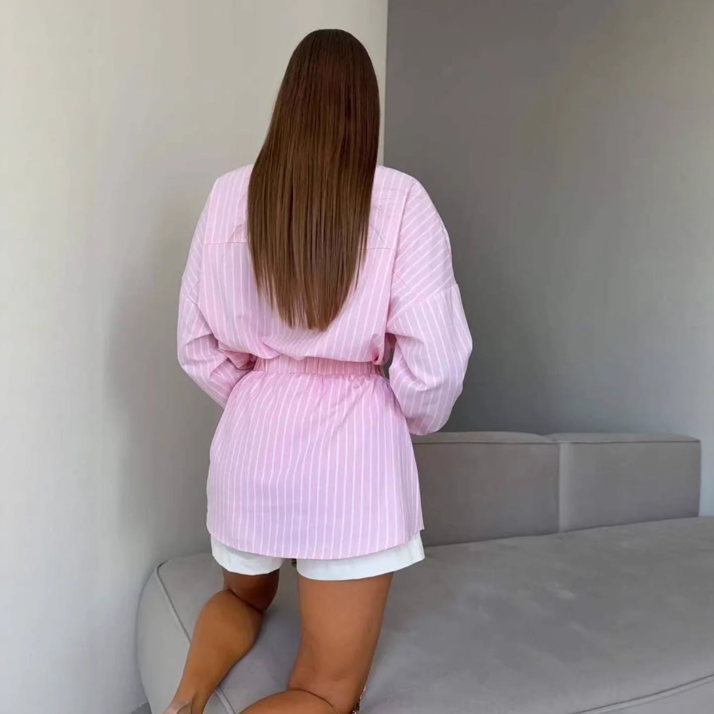 Striped Long Sleeve Shirt Dress Pants