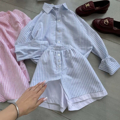 Striped Long Sleeve Shirt Dress Pants