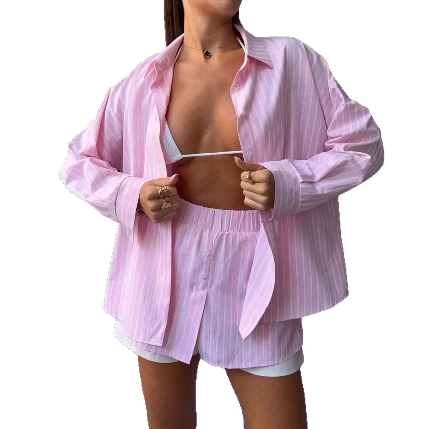 Striped Long Sleeve Shirt Dress Pants