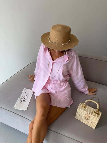Striped Long Sleeve Shirt Dress Pants