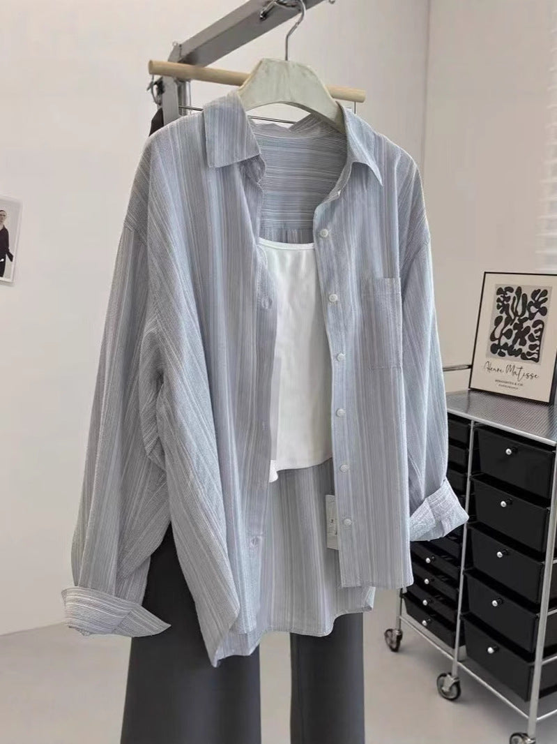 Striped Long Sleeve Shirt Women Loose Fit Casual