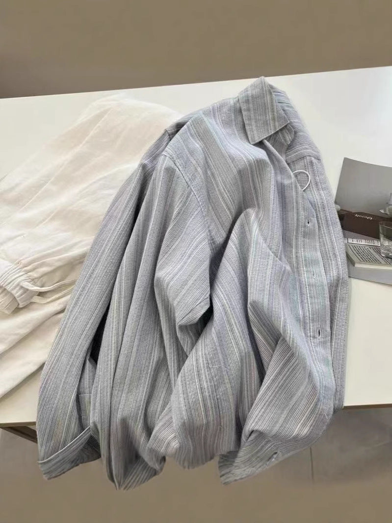Striped Long Sleeve Shirt Women Loose Fit Casual