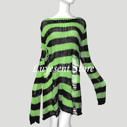 Striped Loose Punk Dark Knit Sweater