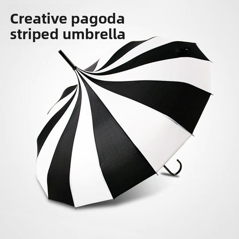Striped Pagoda Umbrella with Long Handle