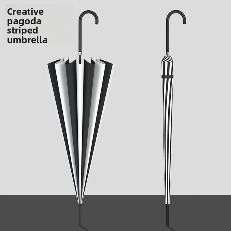 Striped Pagoda Umbrella with Long Handle