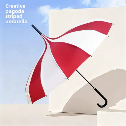 Striped Pagoda Umbrella with Long Handle