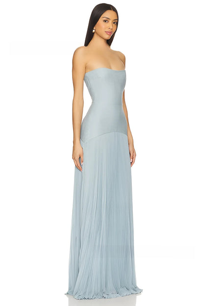 Striped Pleated Tube Top Dress