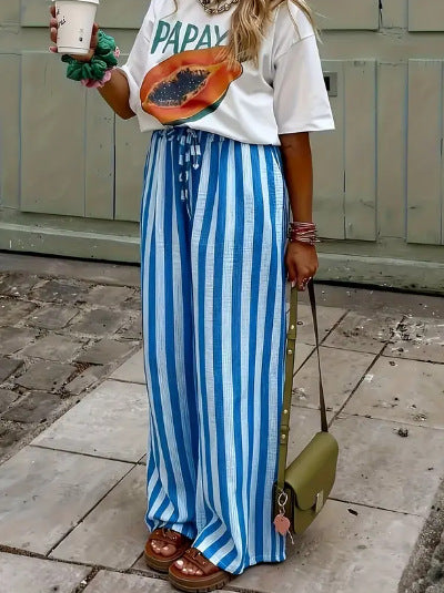Striped Print Straight-Leg Pants