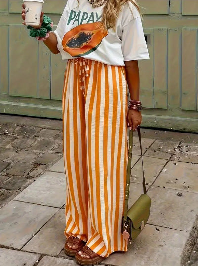 Striped Print Straight-Leg Pants