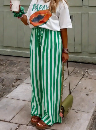 Striped Print Straight-Leg Pants