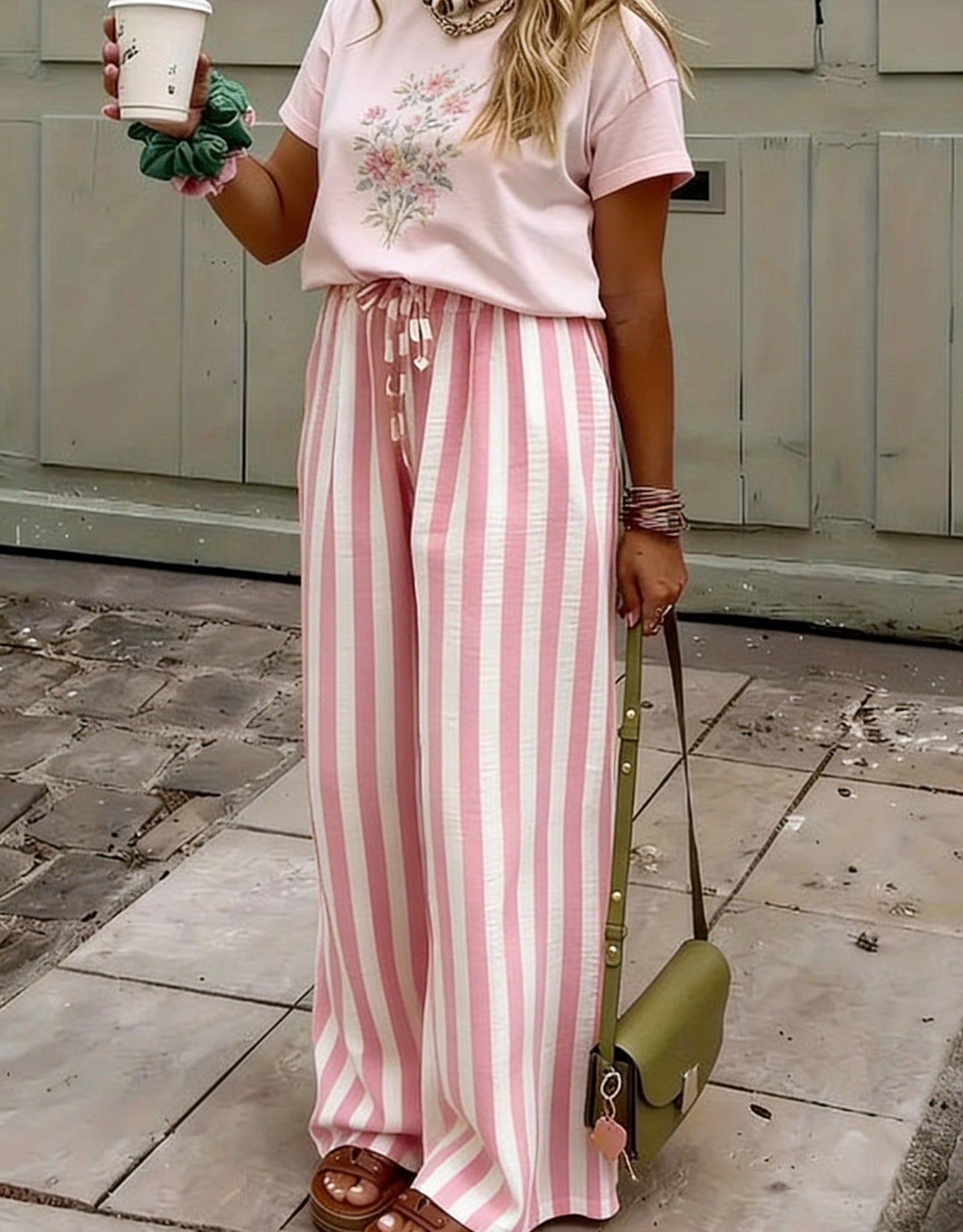 Striped Print Straight-Leg Pants