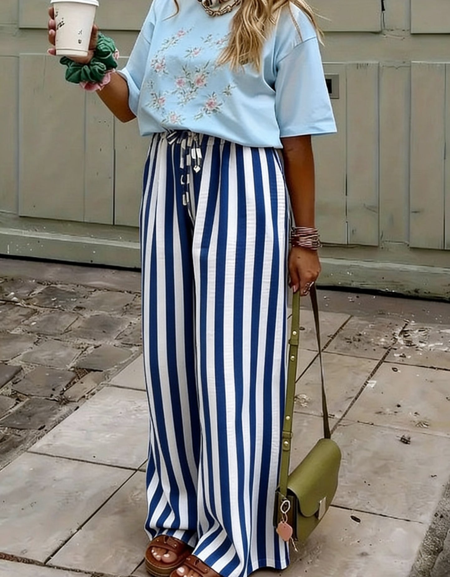 Striped Print Straight-Leg Pants