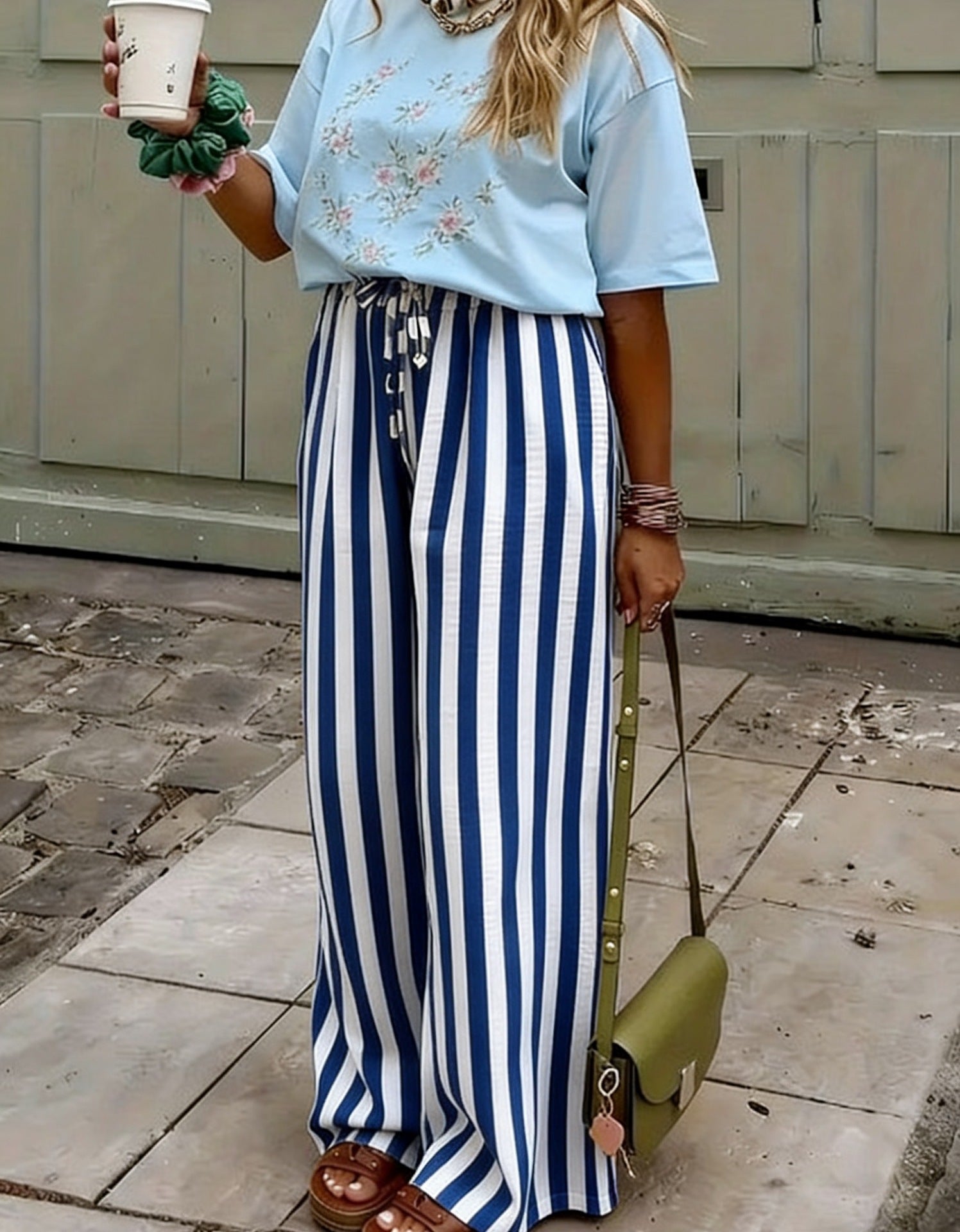 Striped Print Straight-Leg Pants