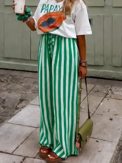 Striped Print Straight-Leg Pants