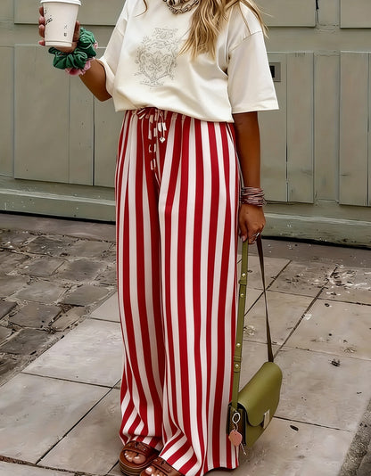 Striped Print Straight-Leg Pants