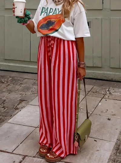 Striped Print Straight-Leg Pants
