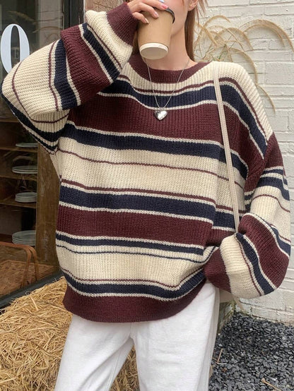 Striped Round Neck Pullover Sweater