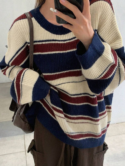 Striped Round Neck Pullover Sweater