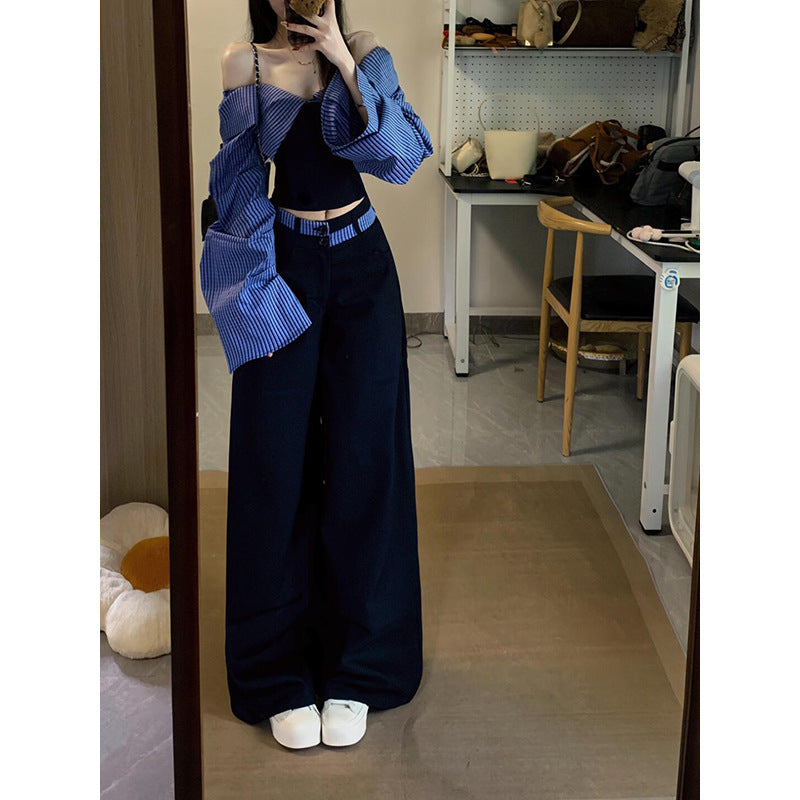 Striped shirt and wide-leg pants set