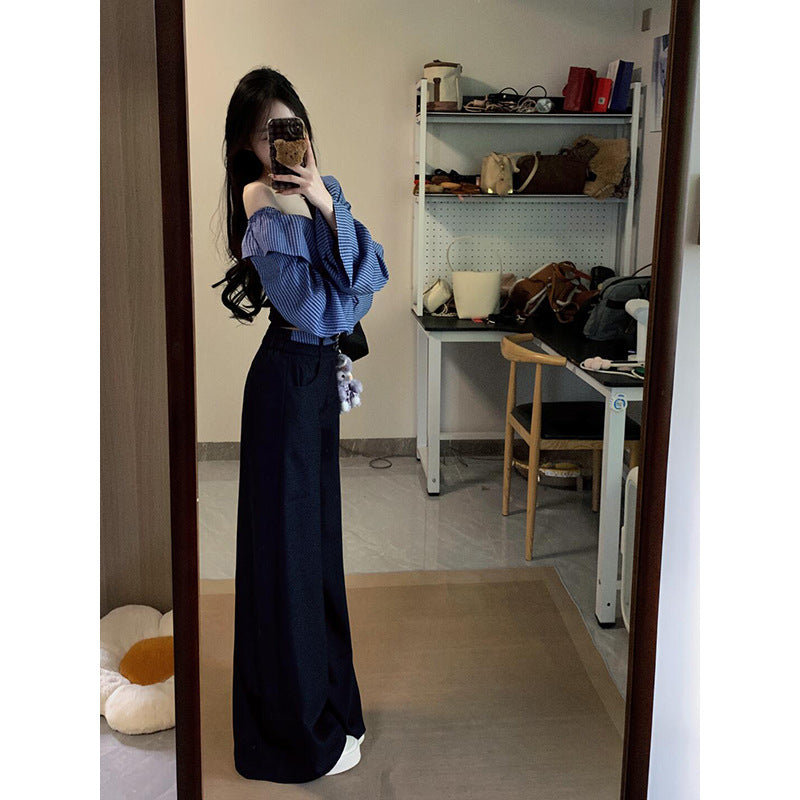 Striped shirt and wide-leg pants set