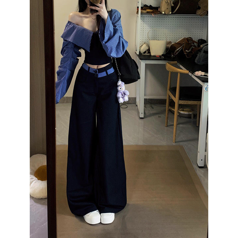 Striped shirt and wide-leg pants set