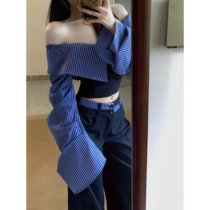 Striped shirt and wide-leg pants set