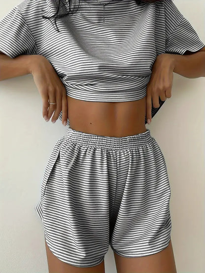 Striped short-sleeve shorts
