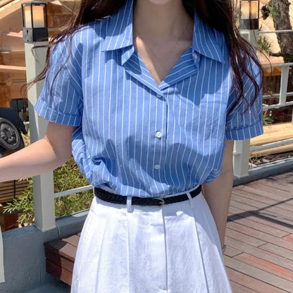 Striped short-sleeved shirt