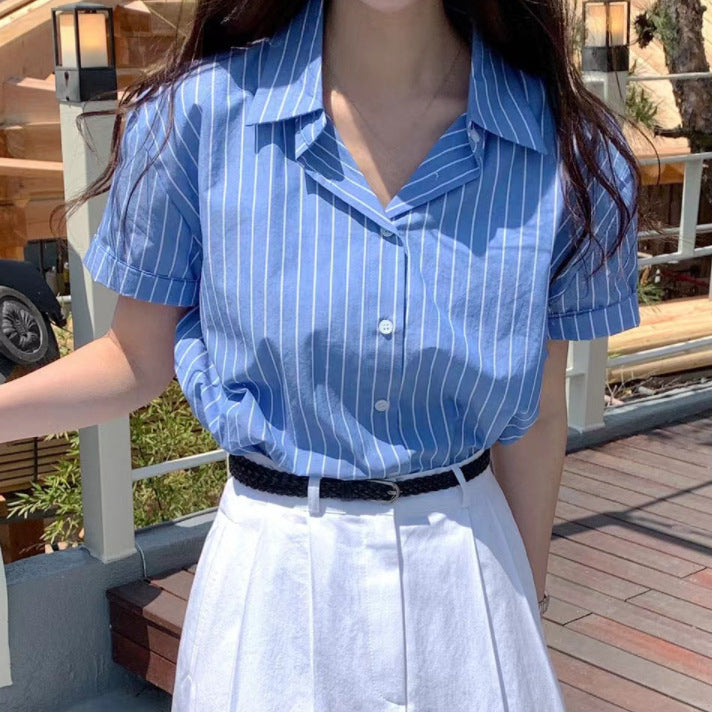 Striped short-sleeved shirt