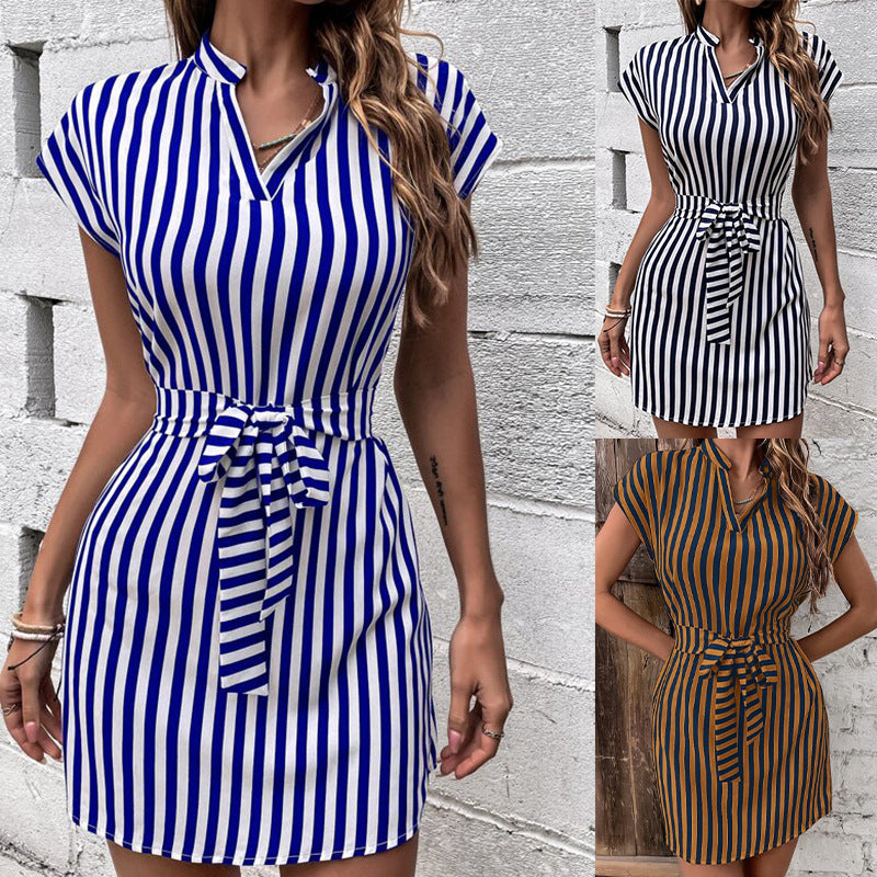 Striped sleeveless lace dress