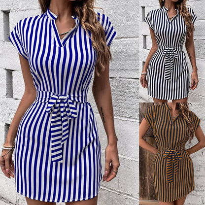 Striped sleeveless lace dress