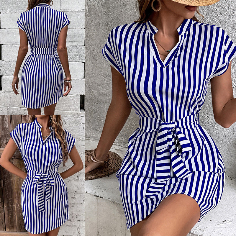 Striped sleeveless lace dress