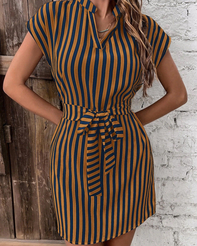 Striped sleeveless lace dress
