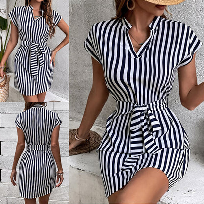 Striped sleeveless lace dress