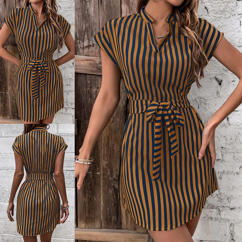 Striped sleeveless lace dress