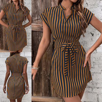 Striped sleeveless lace dress