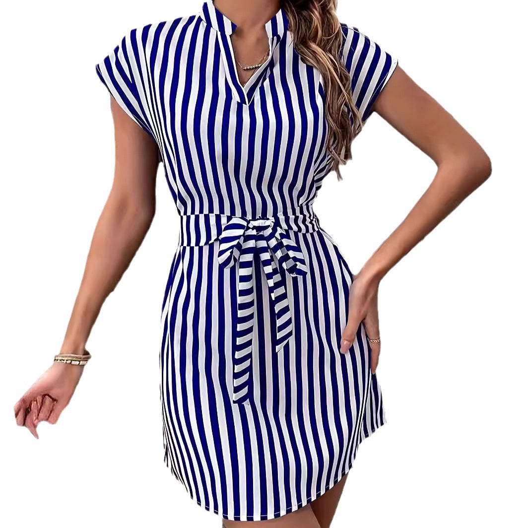 Striped sleeveless lace dress