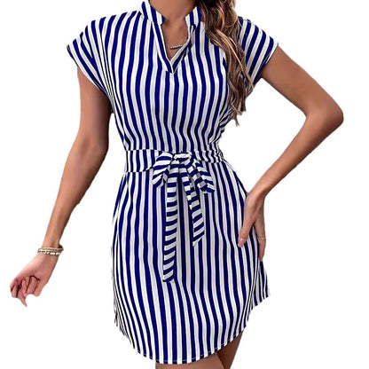 Striped sleeveless lace dress