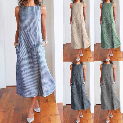 Striped Sleeveless U-Neck Dress